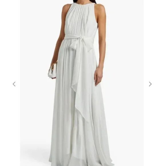 Badgley Mischka Grecian Gown Pleated Size 8, White Ivory Bridal Wedding Dress - Picture 1 of 8